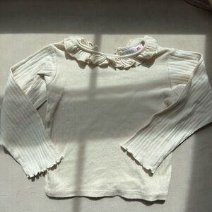 Zara Girls Flutter Collar Cream Ribbed Long Sleeve Top